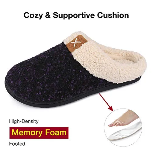 Ladies' Comfort Memory Foam Slippers Wool-Like Plush Fleece Lined House Shoes