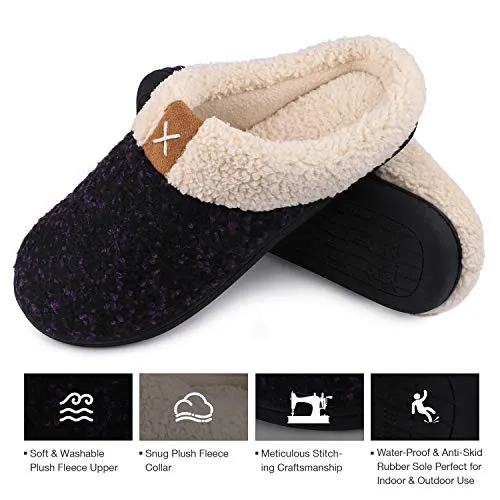 Ladies' Comfort Memory Foam Slippers Wool-Like Plush Fleece Lined House Shoes