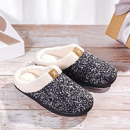 Ladies' Comfort Memory Foam Slippers Wool-Like Plush Fleece Lined House Shoes