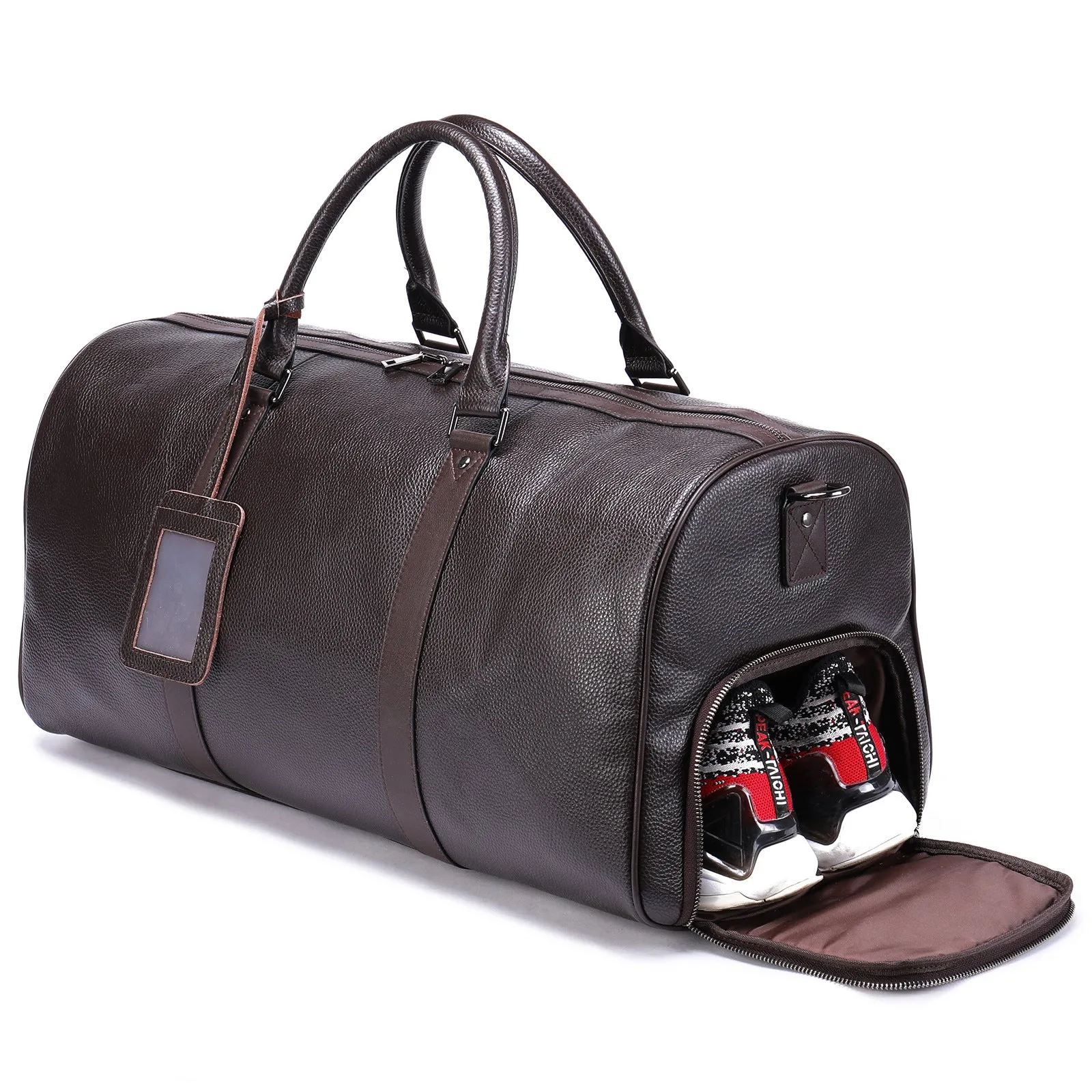 Leather Duffle Bag with Shoes Compartment