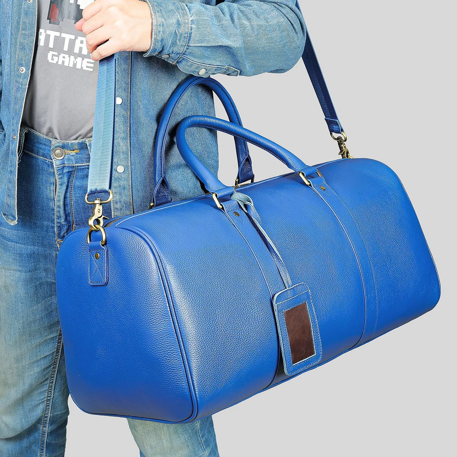 Leather Duffle Bag with Shoes Compartment