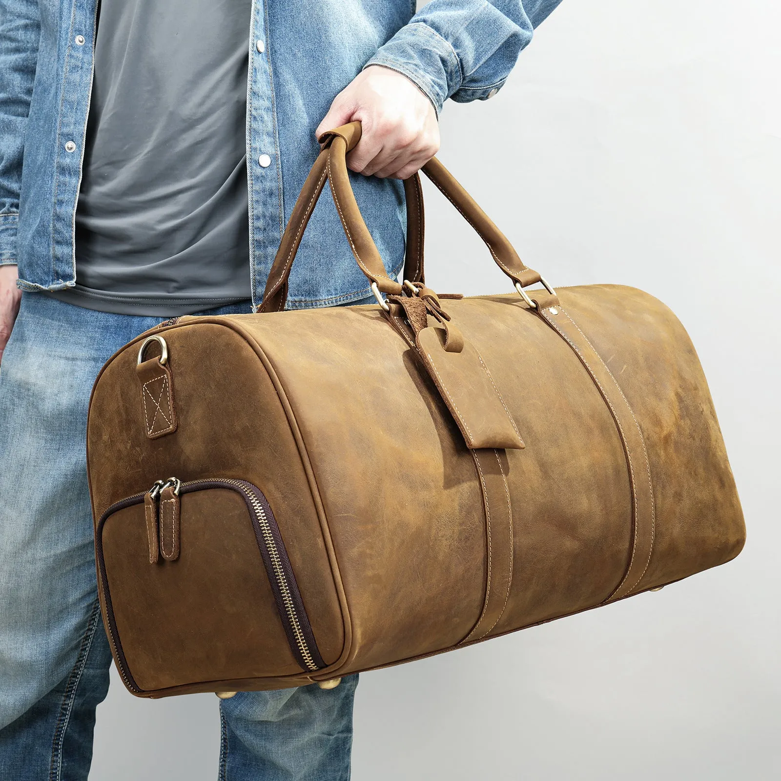 Leather Duffle Bag with Shoes Compartment