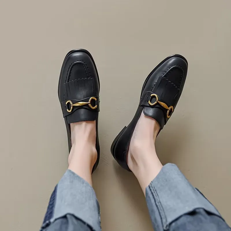 LuxeLeather Round Toe Slip-on Casual Shoes