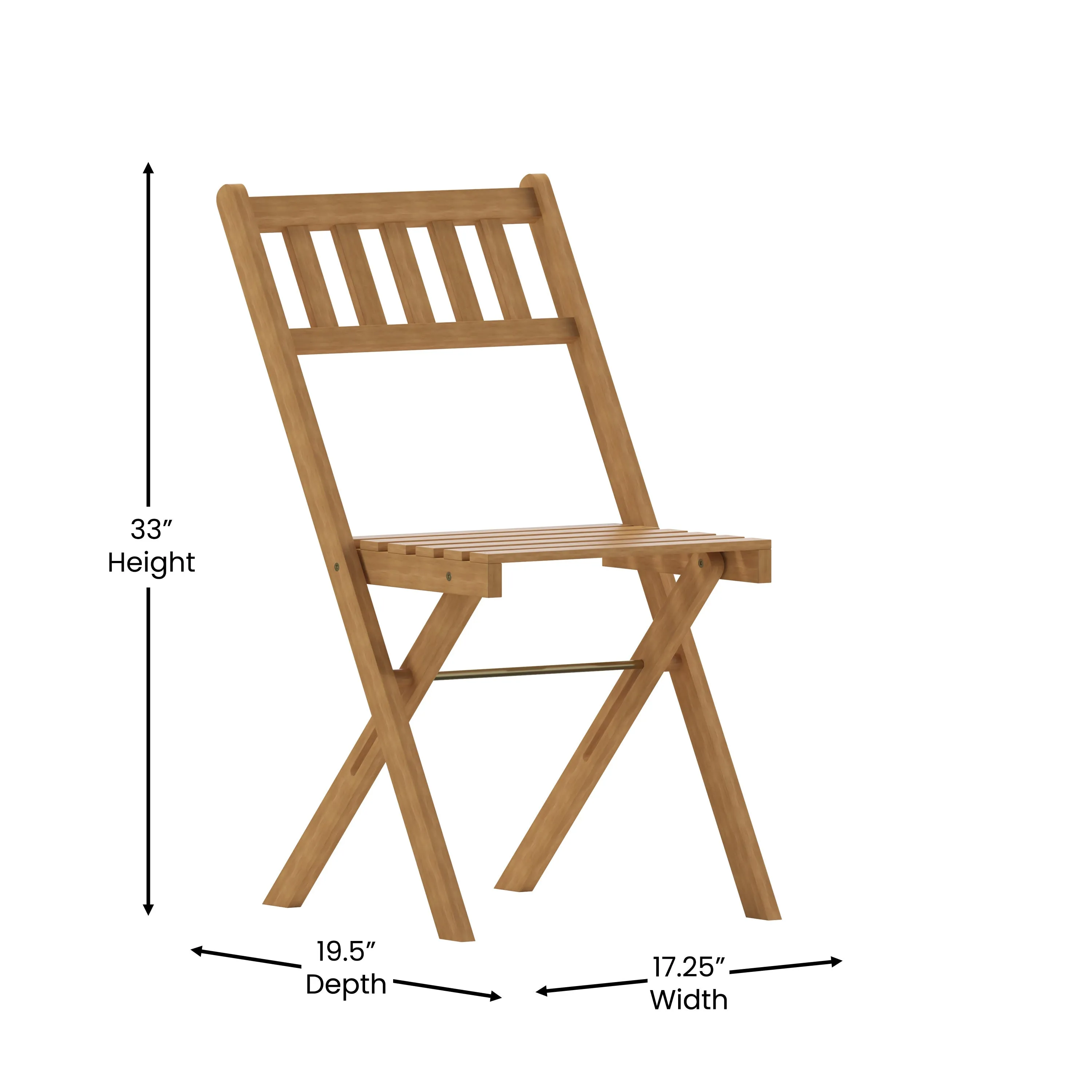 Martindale Indoor/Outdoor Folding Acacia Wood Patio Bistro Chairs with X Base Frame and Slatted Back and Seat in Natural Finish, Set of 2