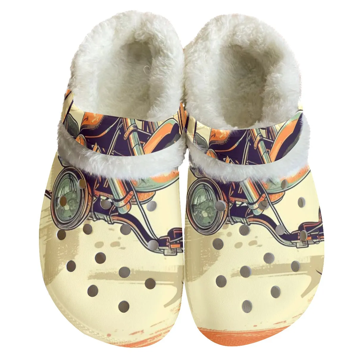 Mc#17 Men's Classic Clogs with Fleece, motorcycle print