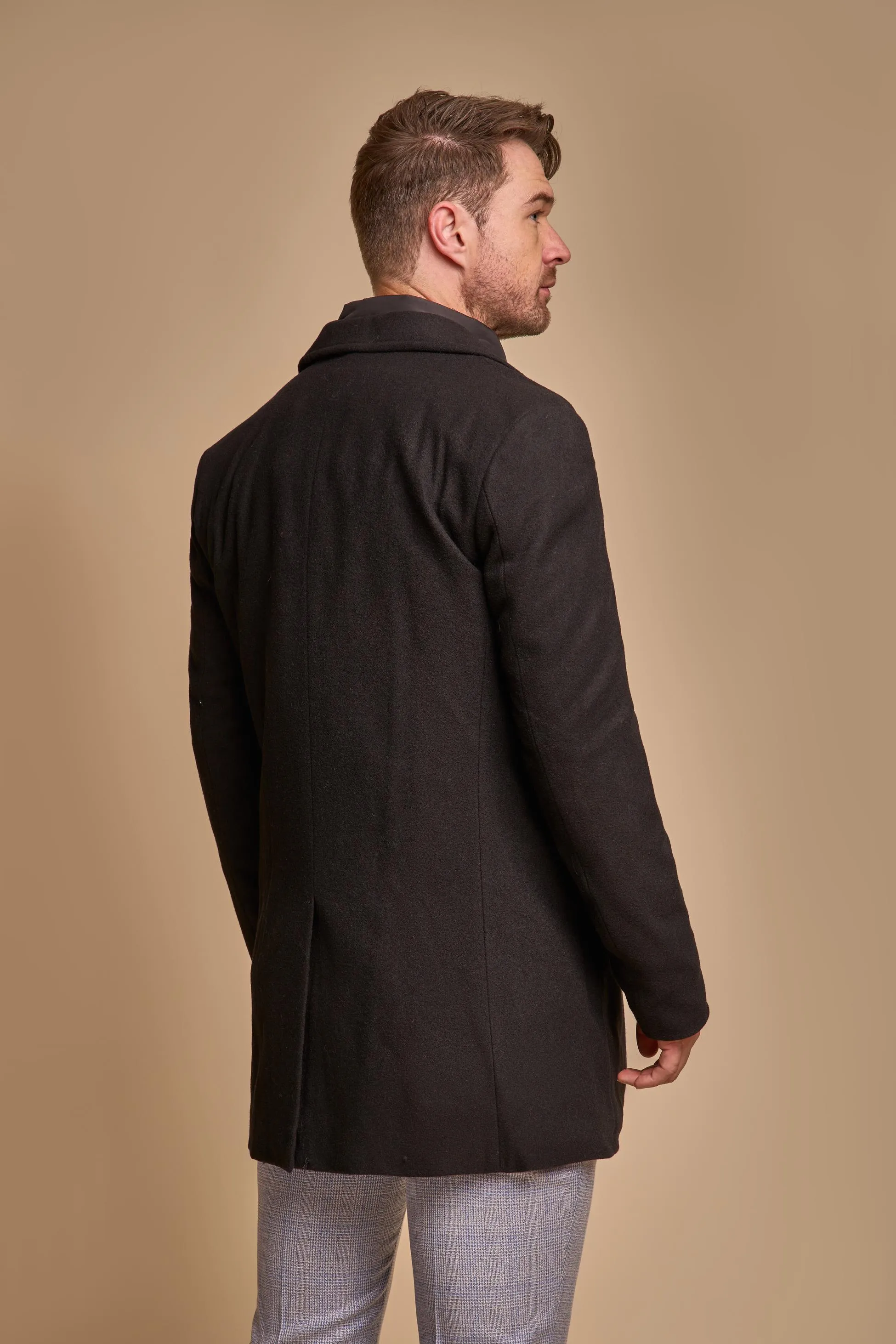 Men's Slim Fit Wool Blend Coat - SANFORD - Black