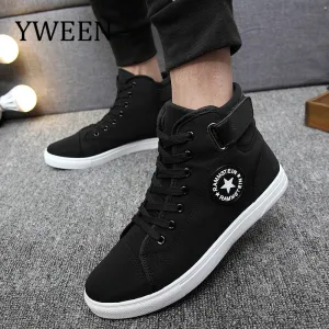 Men's Vulcanized Shoes Lace-up High Style Solid Colors