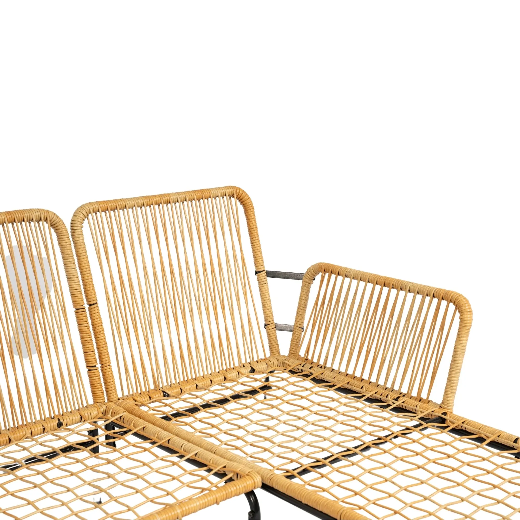 Modern 3-Piece Patio Furniture Set -Yellow Wicker   Creme Cushion