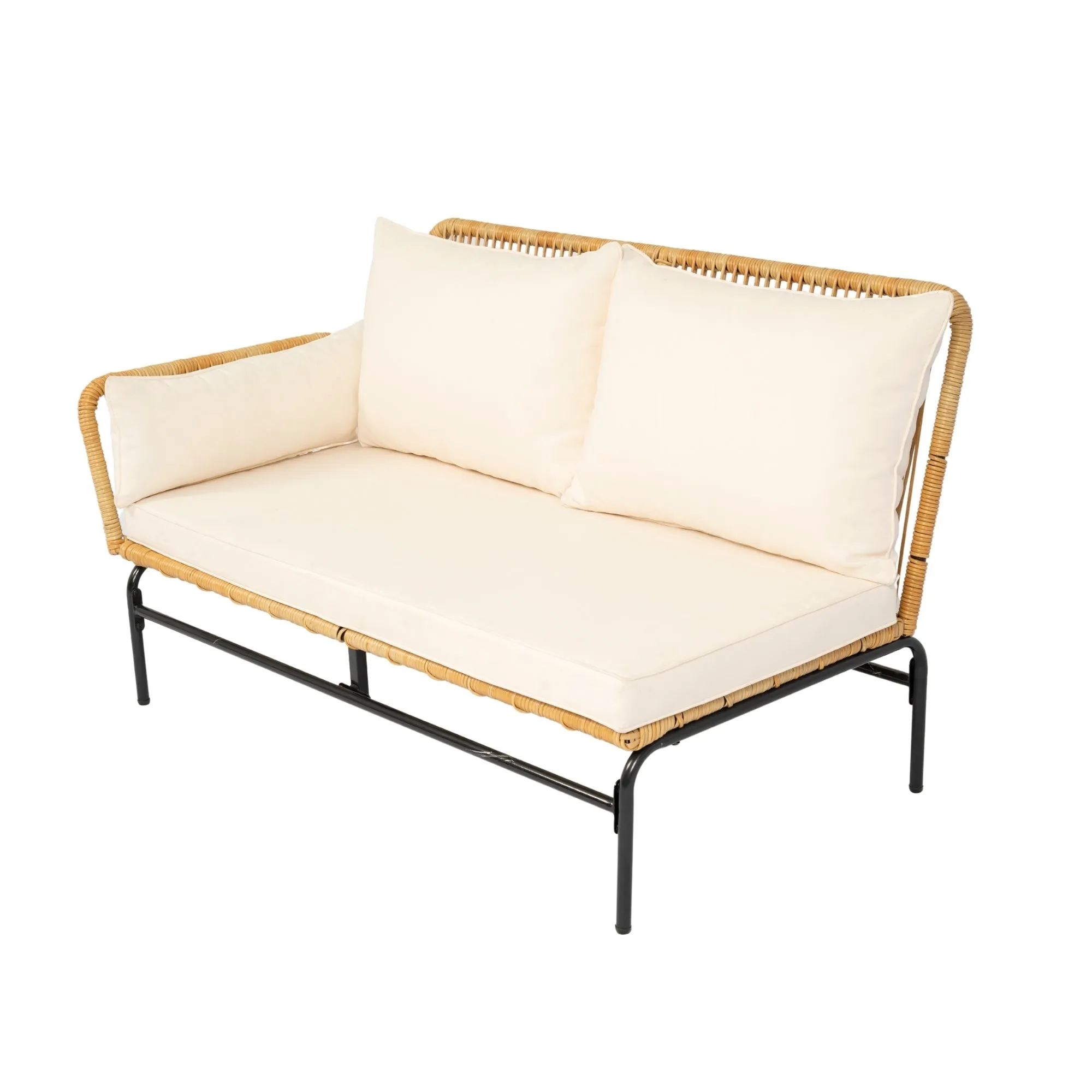 Modern 3-Piece Patio Furniture Set -Yellow Wicker   Creme Cushion