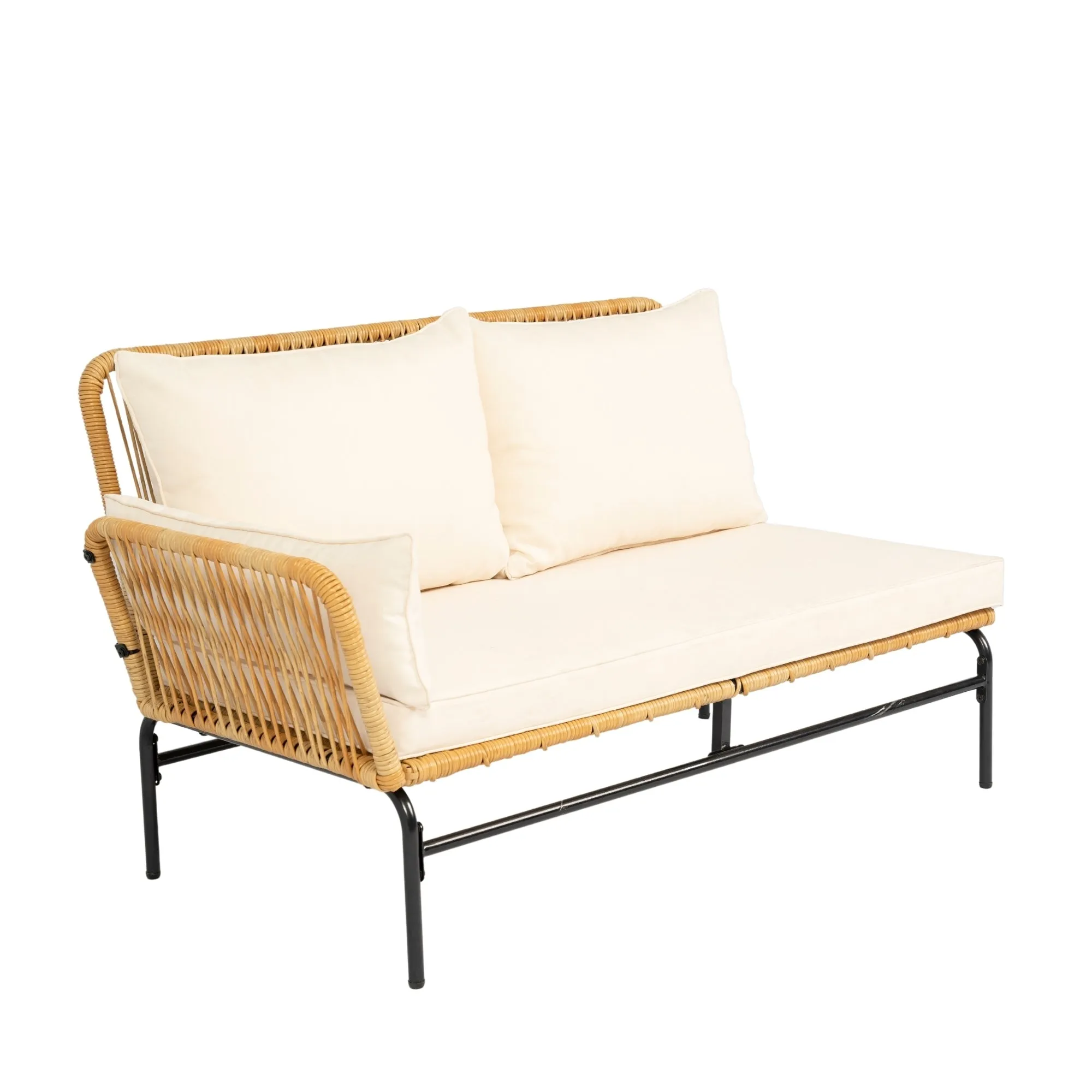 Modern 3-Piece Patio Furniture Set -Yellow Wicker   Creme Cushion