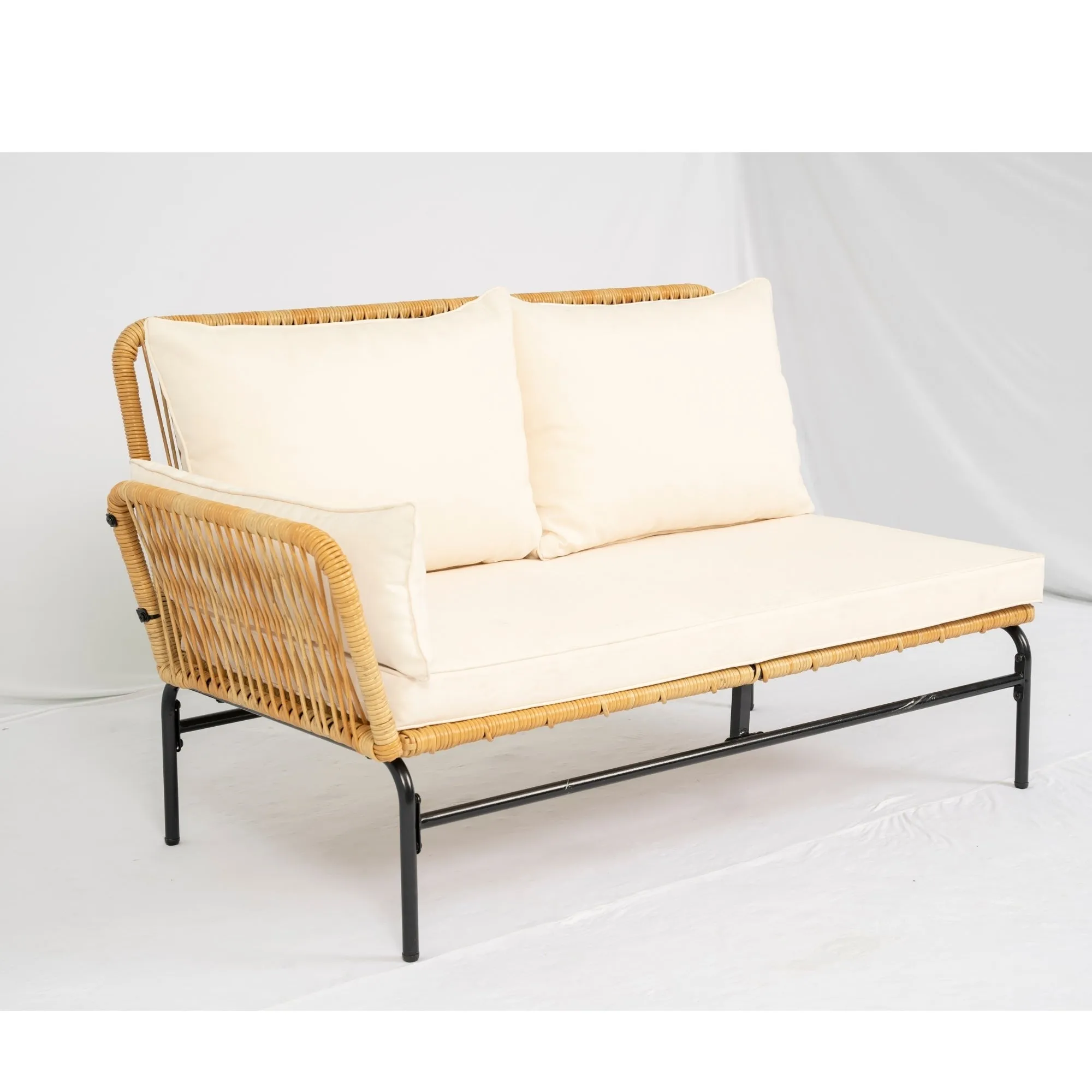 Modern 3-Piece Patio Furniture Set -Yellow Wicker   Creme Cushion