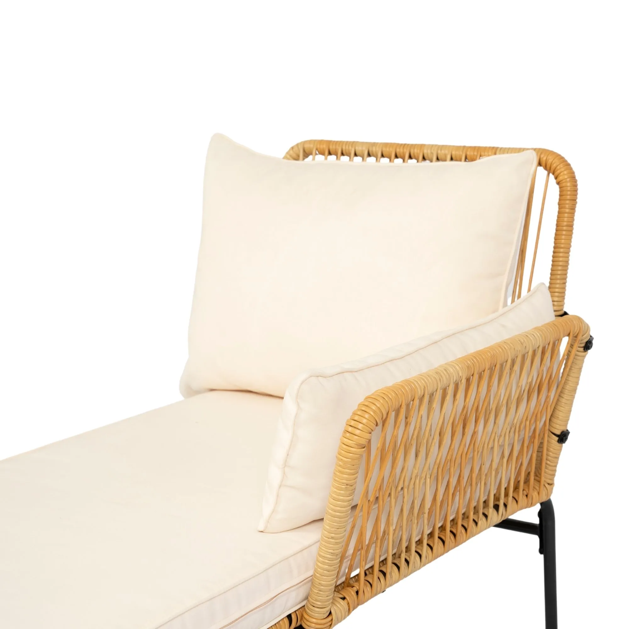 Modern 3-Piece Patio Furniture Set -Yellow Wicker   Creme Cushion