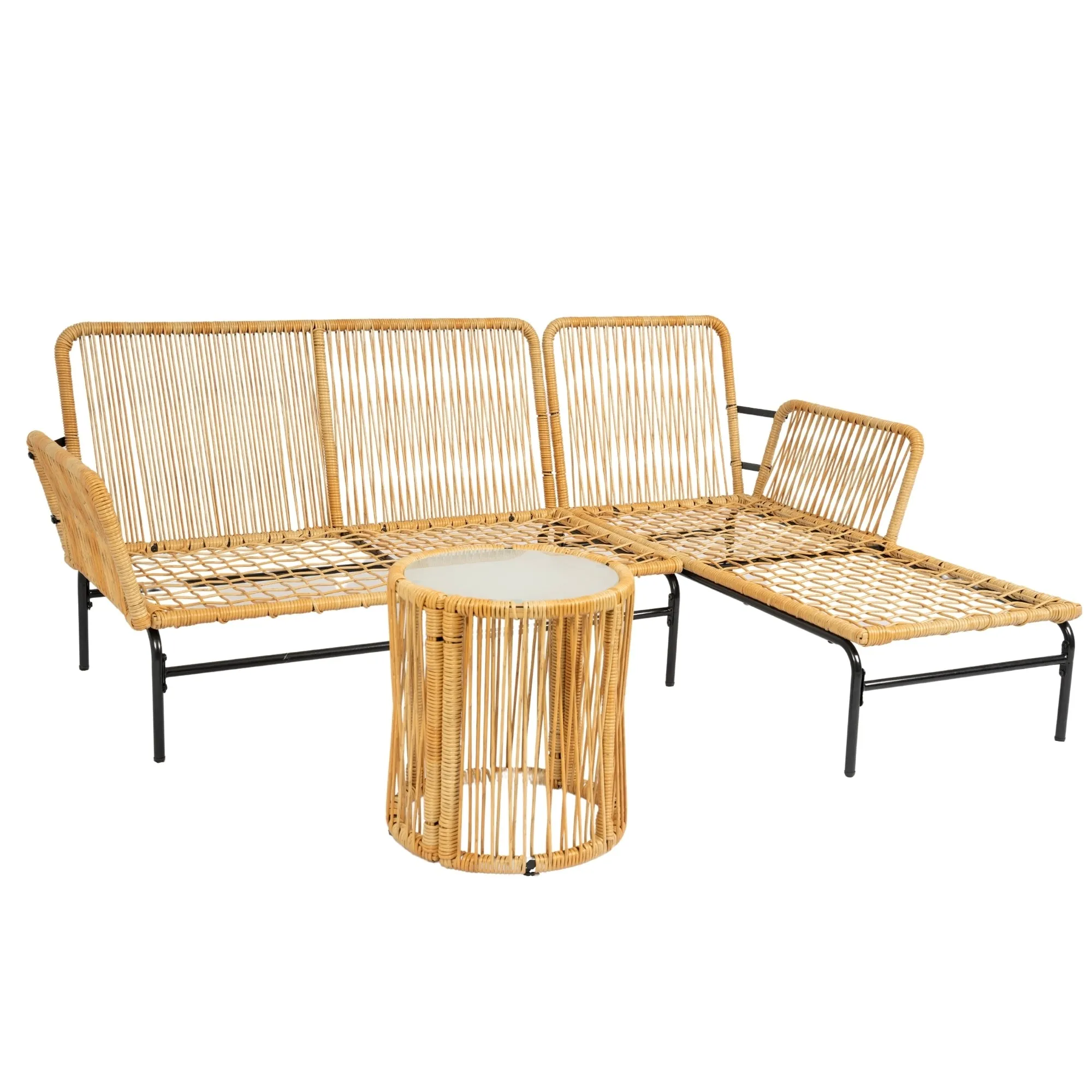 Modern 3-Piece Patio Furniture Set -Yellow Wicker   Creme Cushion