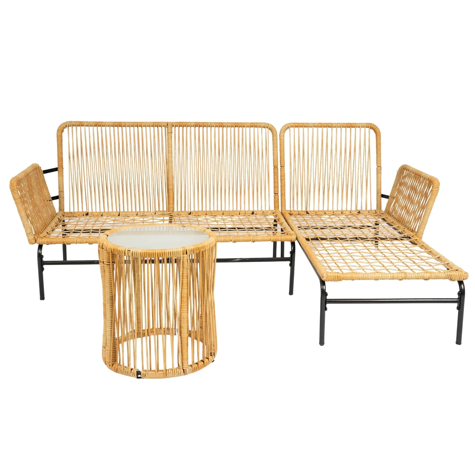 Modern 3-Piece Patio Furniture Set -Yellow Wicker   Creme Cushion