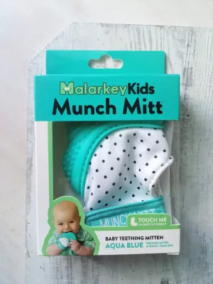 Munch Mitt ll Teether ll Aqua Polka Dots