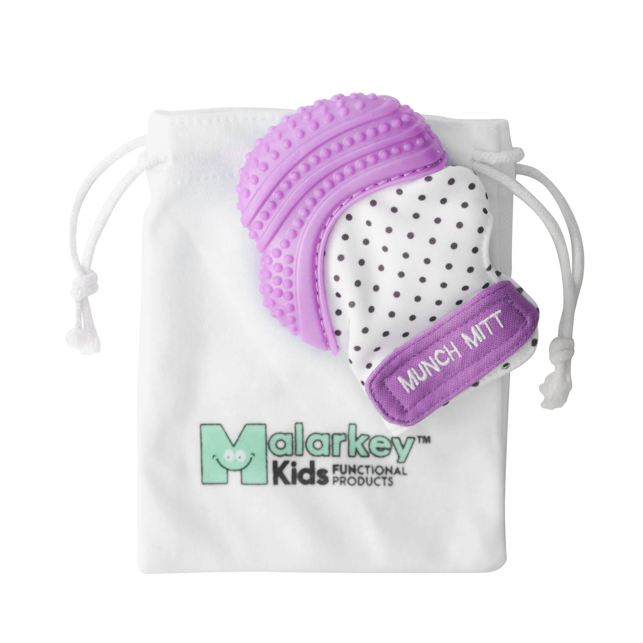 Munch Mitt ll Teether ll Purple Polka Dots