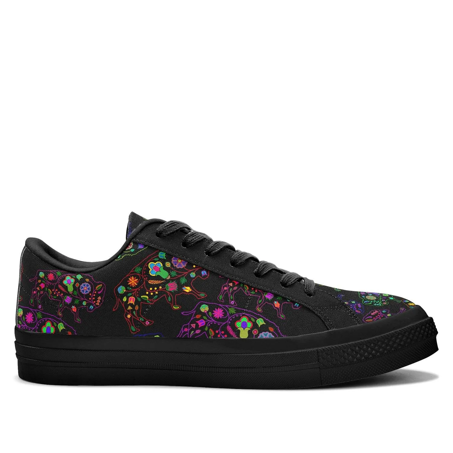 Neon Floral Buffalos Aapisi Low Top Canvas Shoes Black Sole