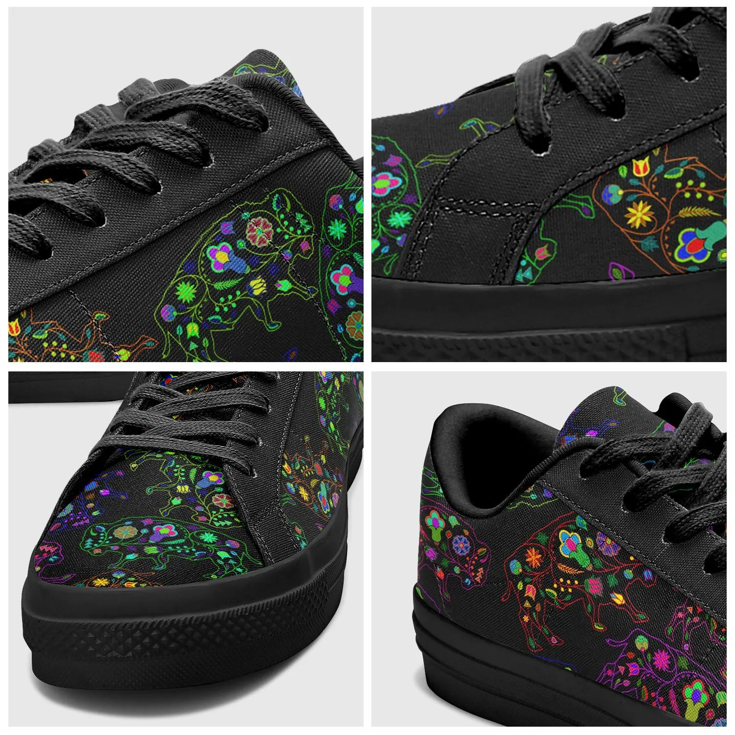 Neon Floral Buffalos Aapisi Low Top Canvas Shoes Black Sole