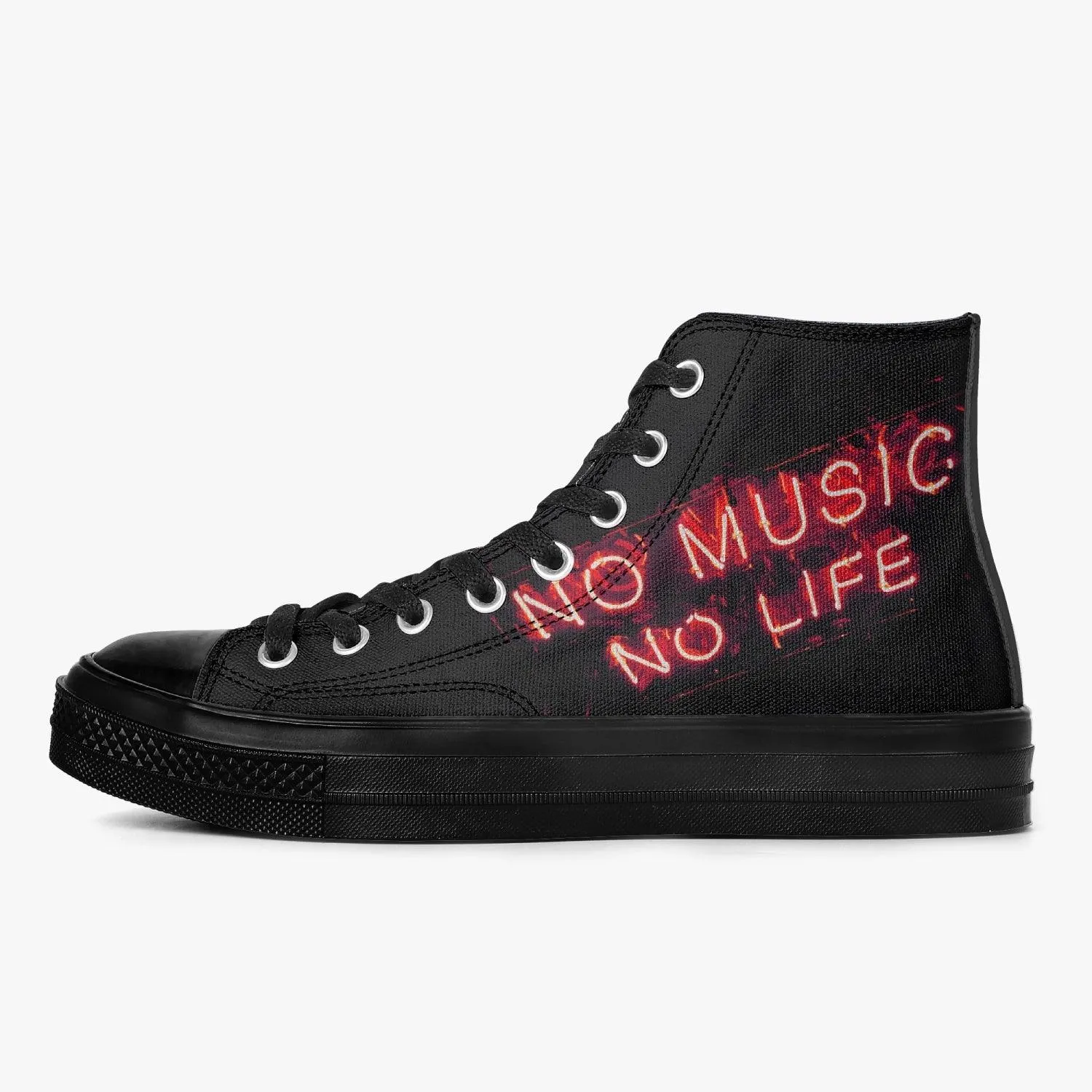 No Music No Life-Top Canvas Shoes - Black