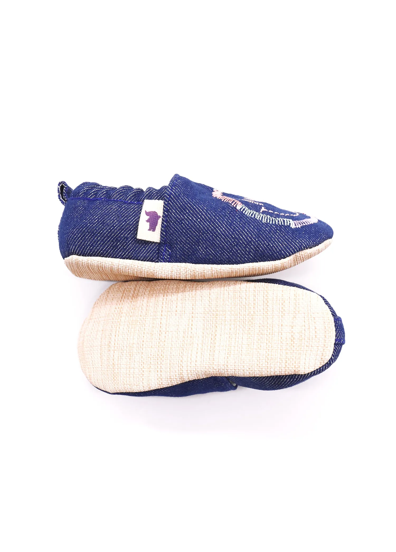 Non-Slip Moccasins -  Denim Happy Peace