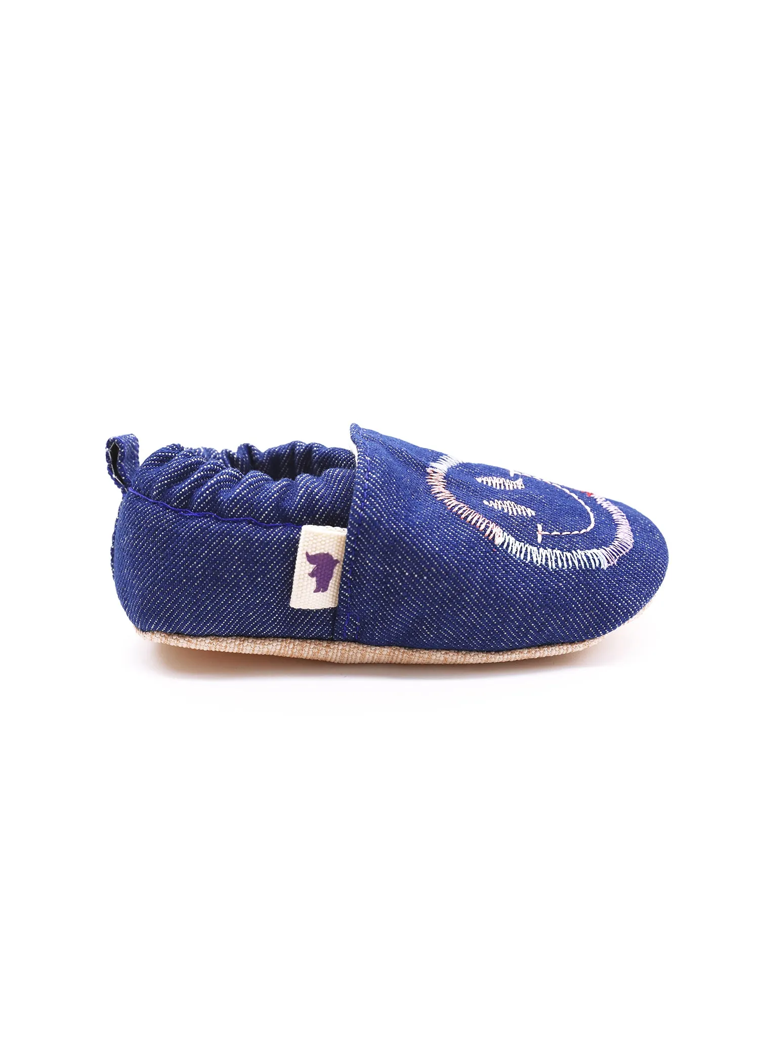 Non-Slip Moccasins -  Denim Happy Peace