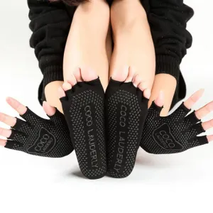 Non-slip Open Finger Yoga Sports Gloves Five Finger Yoga Socks Set, Size: One Size(Open Toe Black)