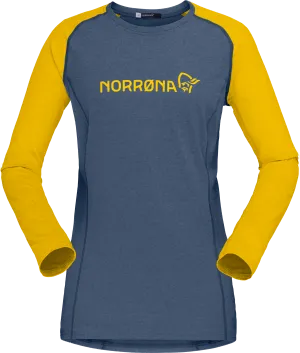 Norrøna Women&#x27;s Fjørå Equaliser Lightweight Long Sleeve Sulphur/Vintage Indigo | Buy Norrøna Women&#x27;s Fjørå Equaliser Lightweight Long Sleeve Sulphur/Vintage Indigo here | Outnorth