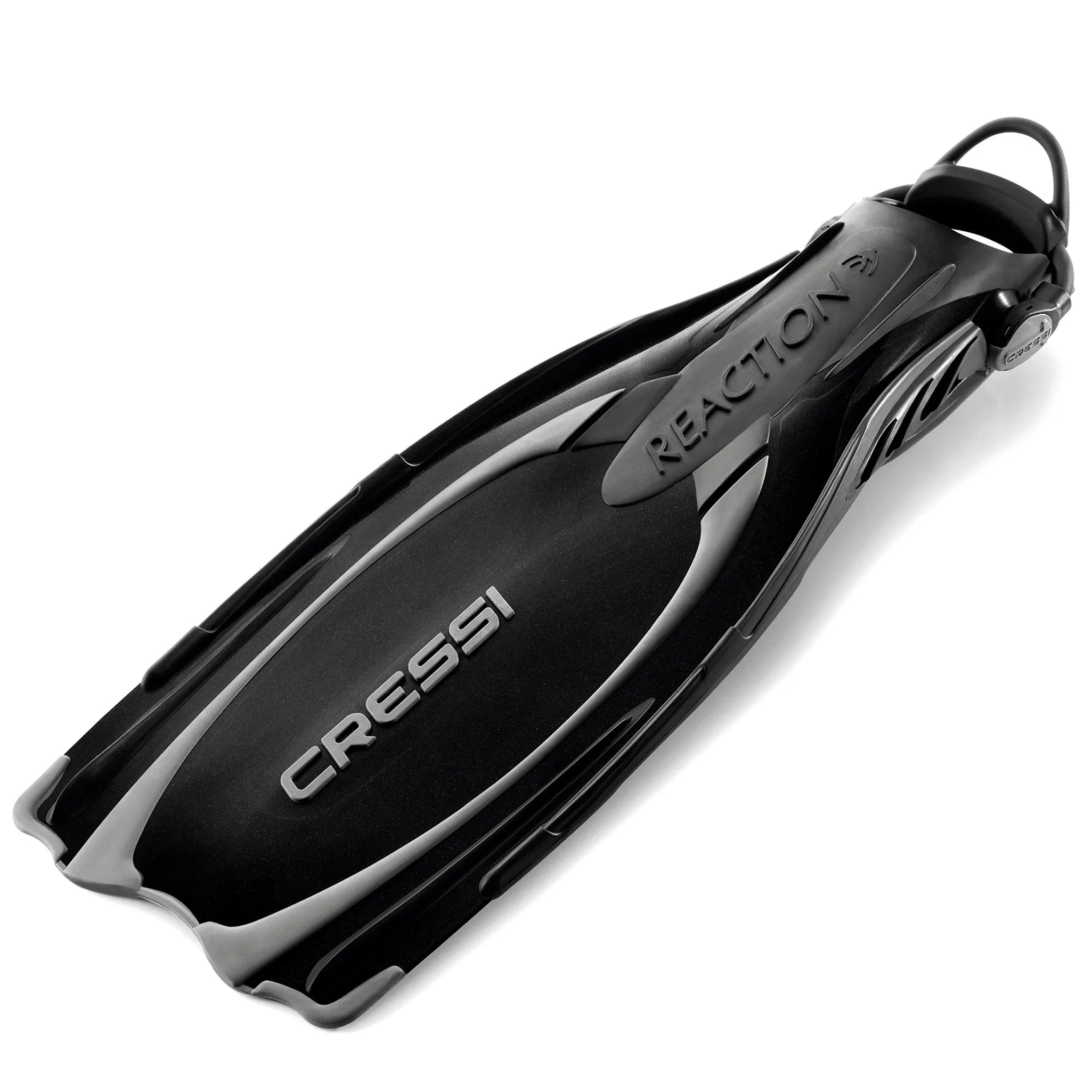 Open Box Cressi Reaction EBS Open Heel Dive Fins - Black / Silver, Size: Medium/Large - US M:9-10 / W:11-12