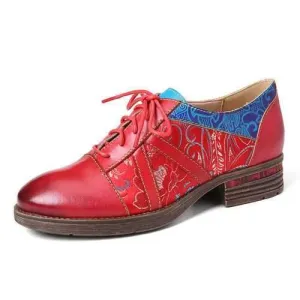 Retro Embossed Flat Leather Shoes