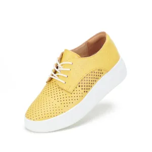 Rollie Womens Derby City Punch Sunshine Yellow Leather Trainer