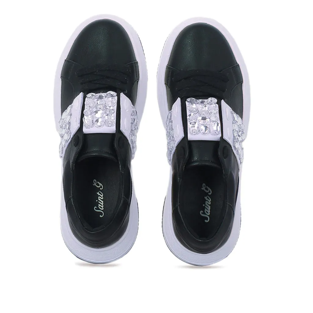 Saint Joanna Crystal Black Leather Sneakers