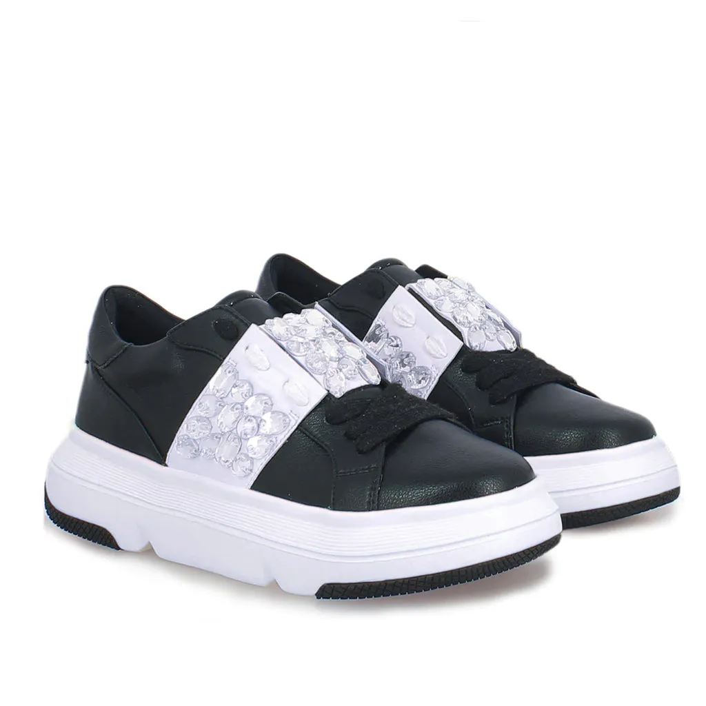 Saint Joanna Crystal Black Leather Sneakers