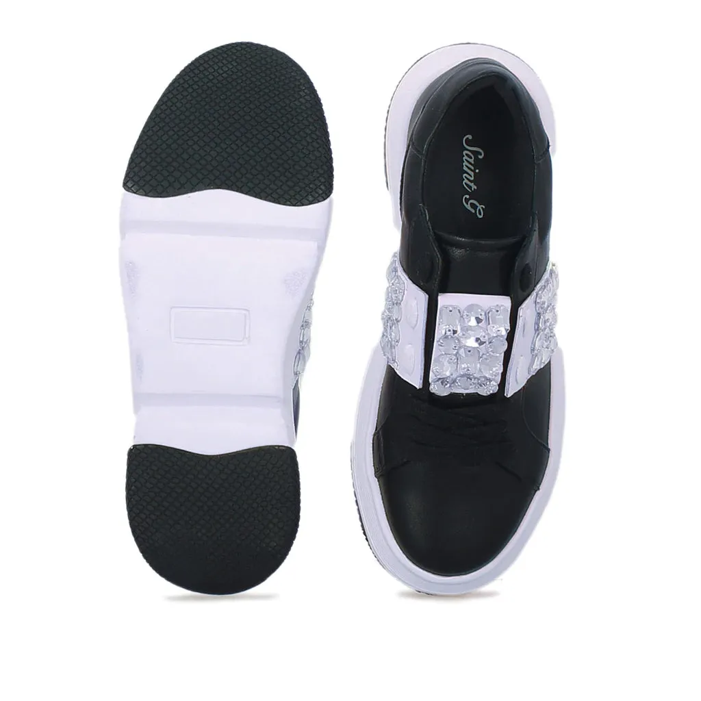 Saint Joanna Crystal Black Leather Sneakers