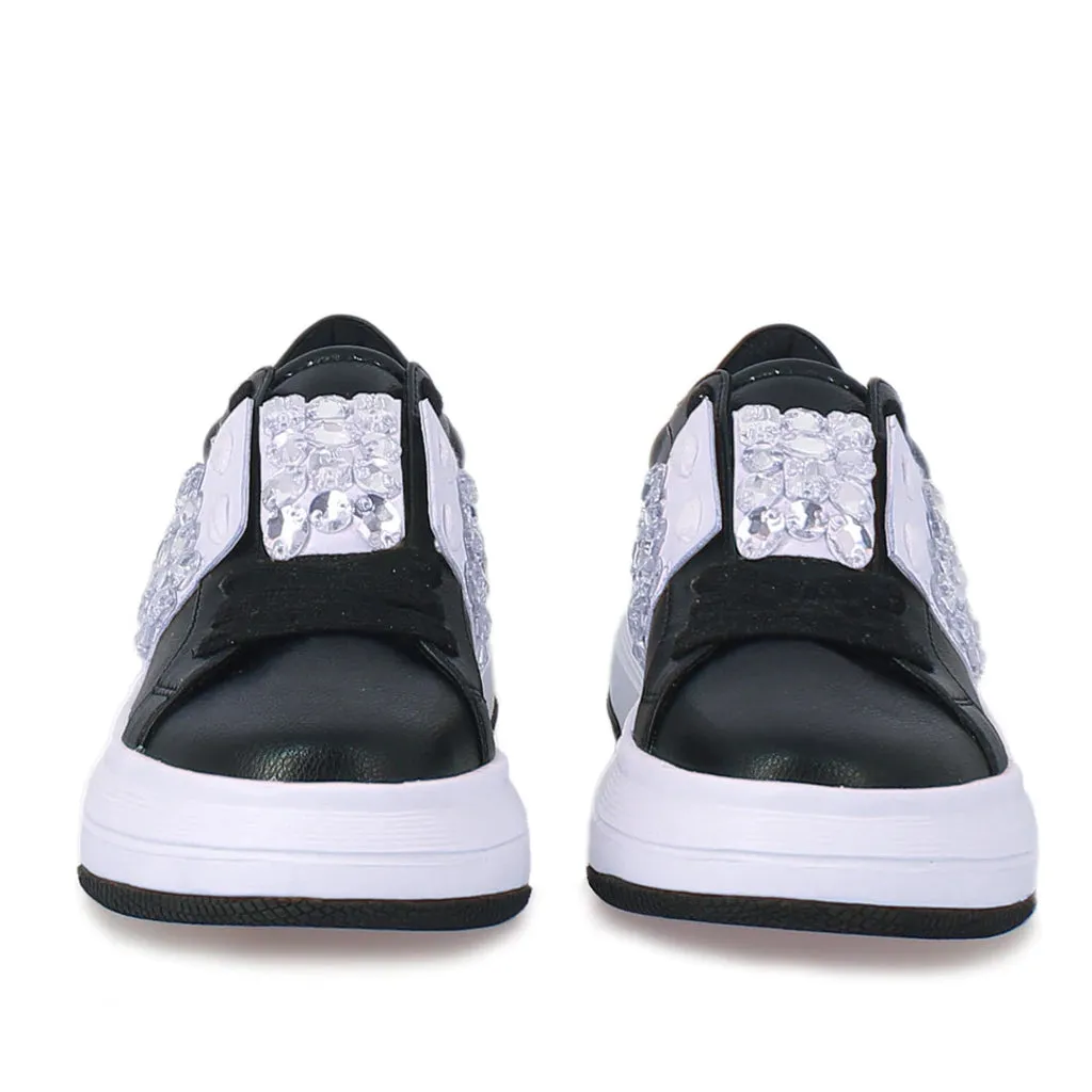 Saint Joanna Crystal Black Leather Sneakers