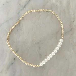 Sarah Simple Gold and Pearl Stretchy Bracelet | Gold-Filled Beads with Freshwater Pearls | By Pearly Girls