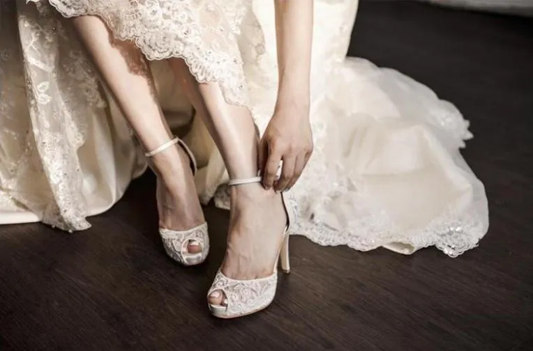 See through Ivory Lace Women's High Heels Fish Toe Wedding Shoes, SY0133