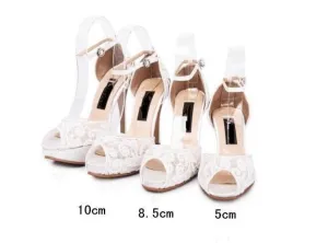 See through Ivory Lace Women's High Heels Fish Toe Wedding Shoes, SY0133