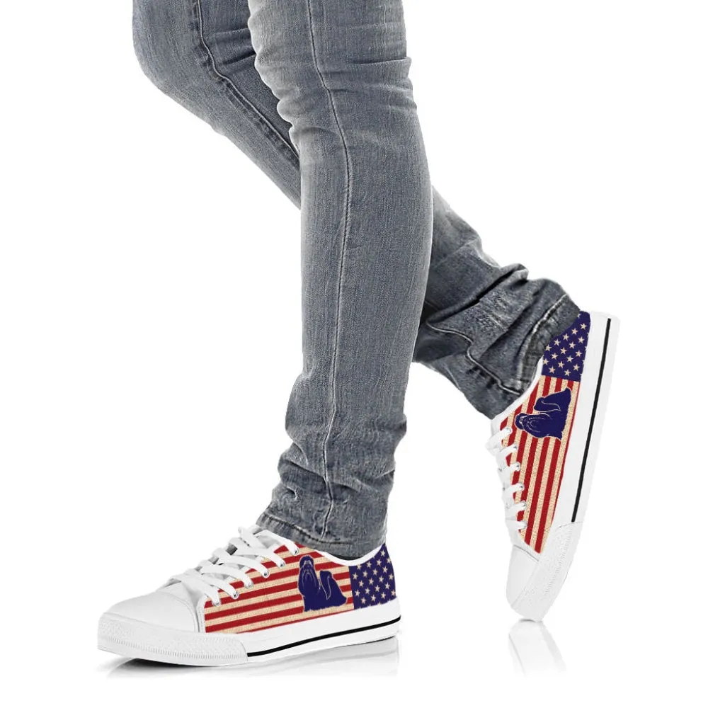 Shih Tzu Dog Usa Flag Low Top Shoes Canvas Sneakers Casual Shoes, Dog Printed Shoes, Canvas Shoes For Men, Women