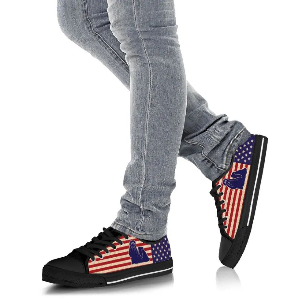 Shih Tzu Dog Usa Flag Low Top Shoes Canvas Sneakers Casual Shoes, Dog Printed Shoes, Canvas Shoes For Men, Women