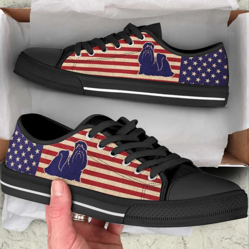 Shih Tzu Dog Usa Flag Low Top Shoes Canvas Sneakers Casual Shoes, Dog Printed Shoes, Canvas Shoes For Men, Women