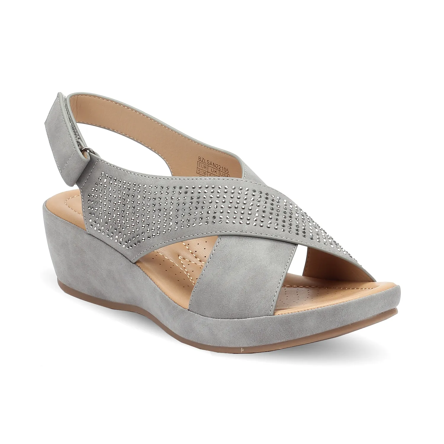 Sparkle accented Cross strap wedge sandal