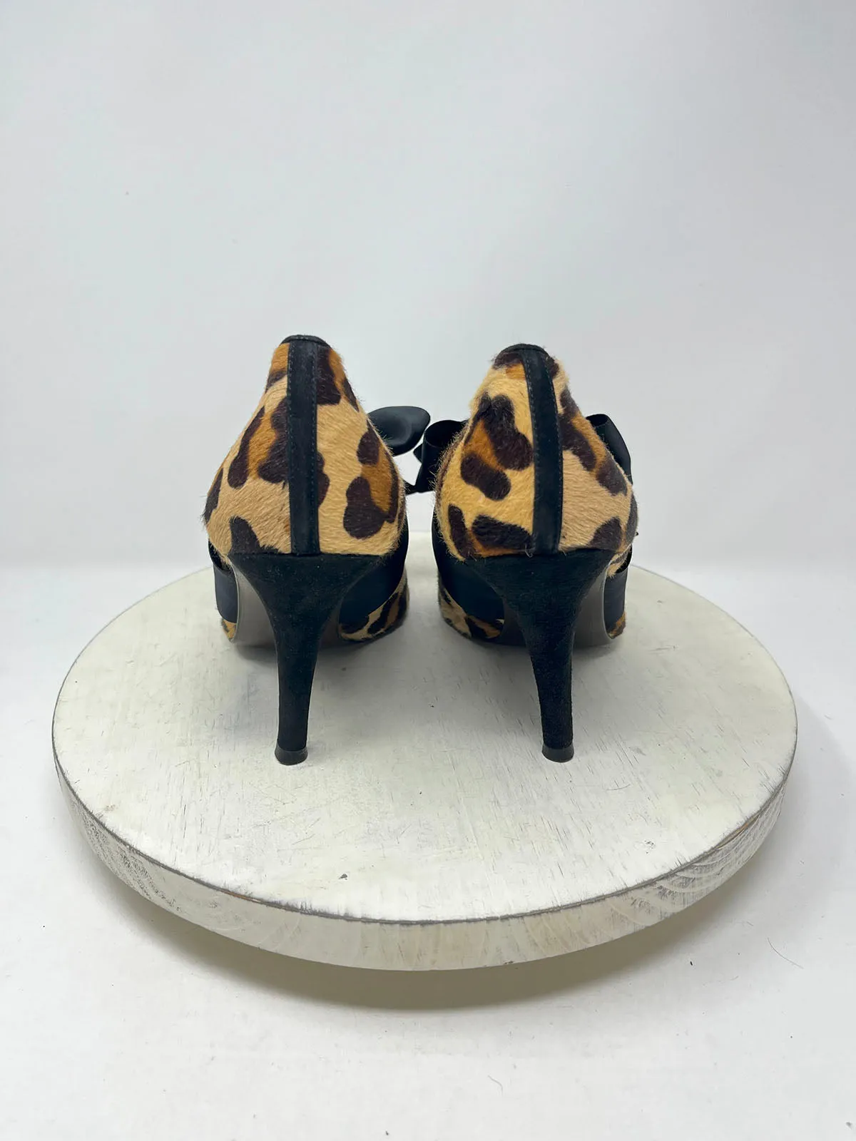 Stuart Weitzman Size 10 Black & Brown Animal Print Heels