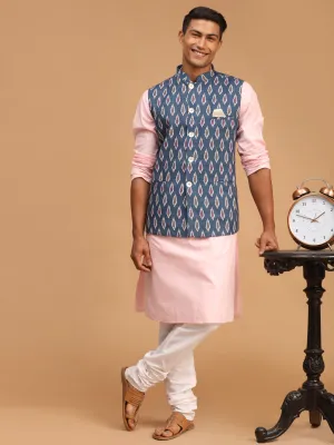 VASTRAMAY Gray Printed Nehru Jacket Set