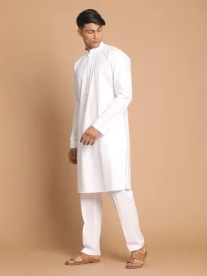 VASTRAMAY Men White Kurta with Pyjamas Set