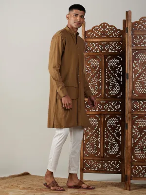 Vastramay Men's Coffee Cotton Kurta Set