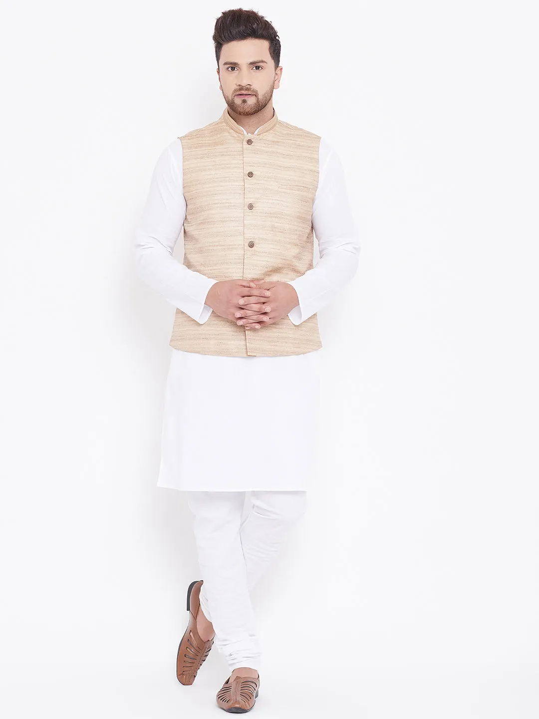 VASTRAMAY Men's Cotton Jacket Kurta Set