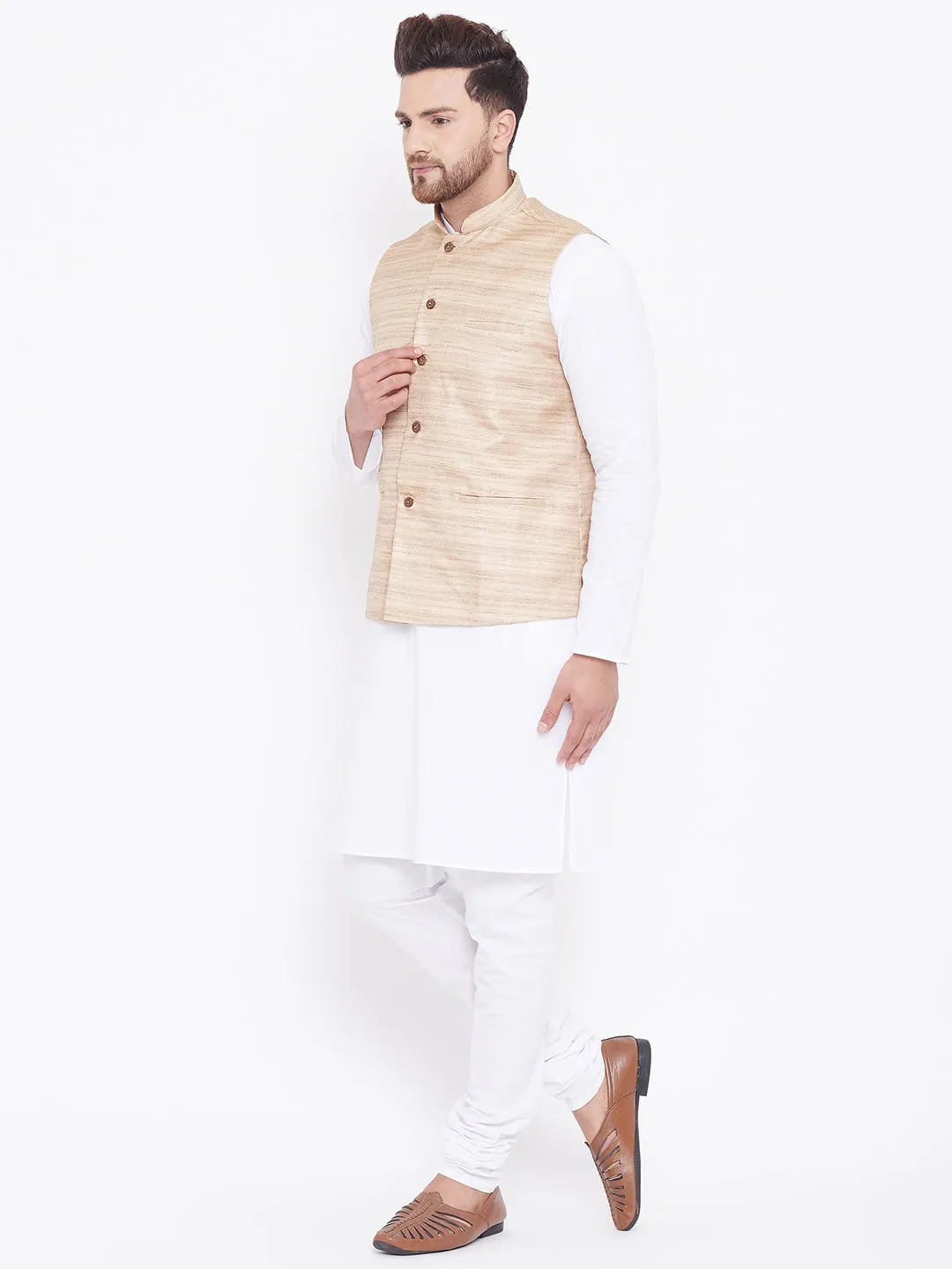 VASTRAMAY Men's Cotton Jacket Kurta Set