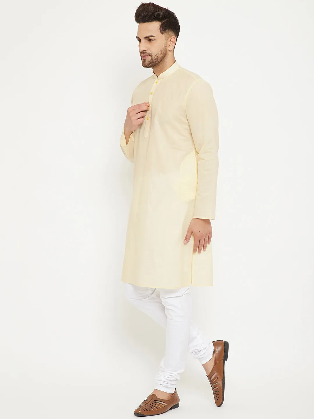 VASTRAMAY Men's Cream & White Kurta Set