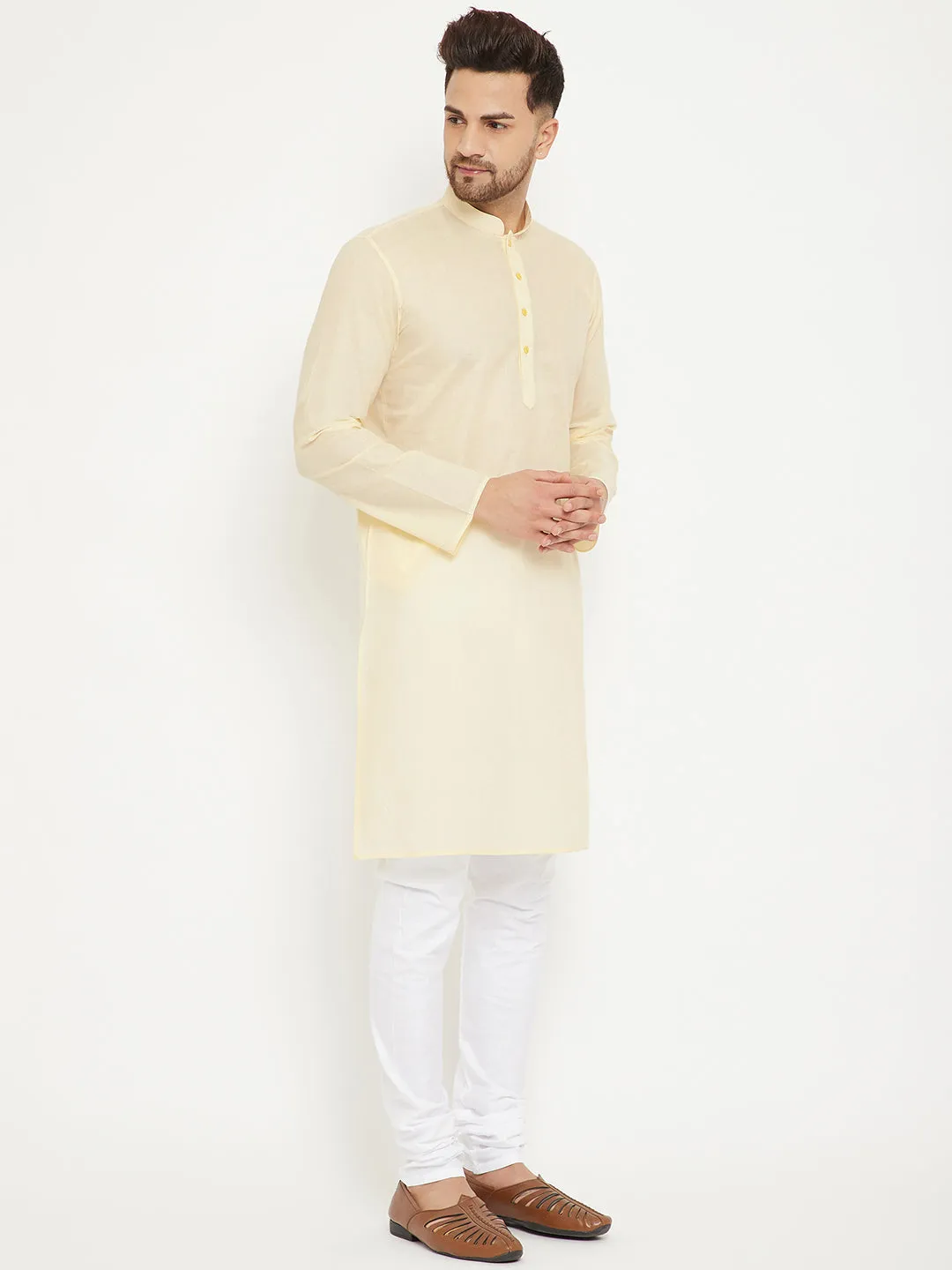 VASTRAMAY Men's Cream & White Kurta Set