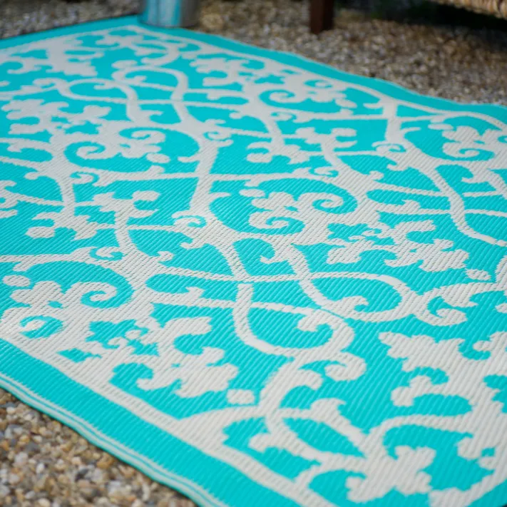 Venice Traditional Recycled Plastic Turquoise and Cream Outdoor Rug